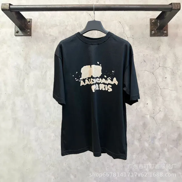 Balenciaga Distressed Logo Print Black T-Shirt - 1