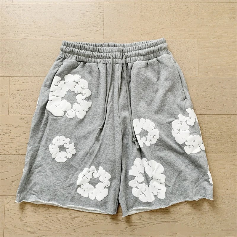 Design Floral Print Purple Drawstring Shorts - 16
