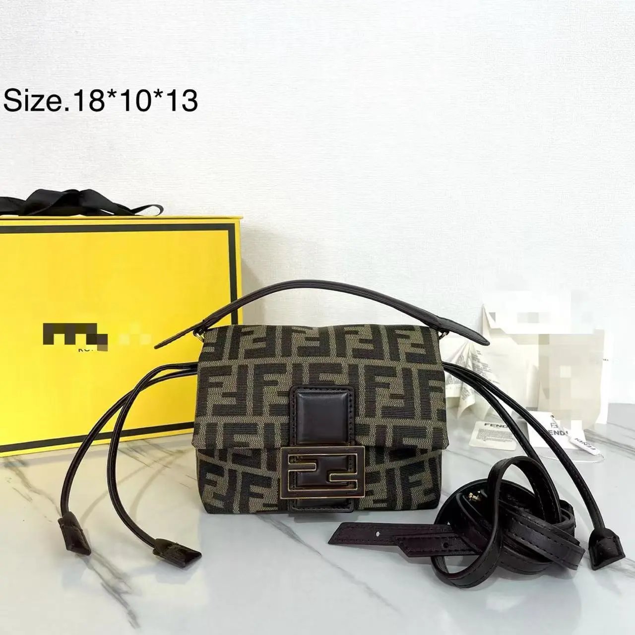 Fendi Fendigraphy Mini Bag Black Leather Shoulder Bag - 7
