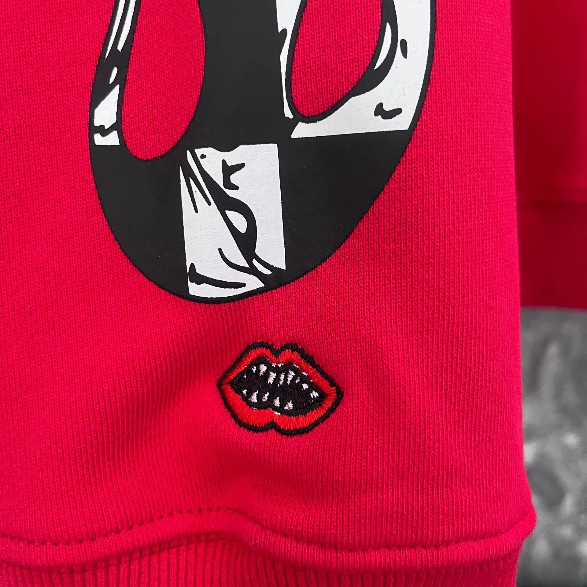 Design Hoodie White with Red Sleeve Logos - 19
