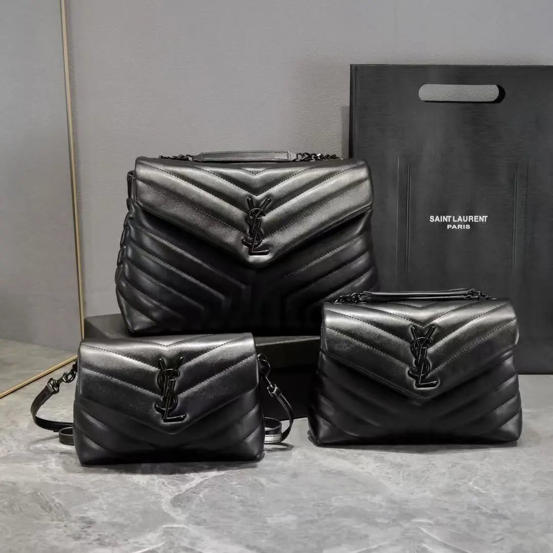 Saint Laurent Loulou Quilted Black Leather Chain Shoulder Bags - 3