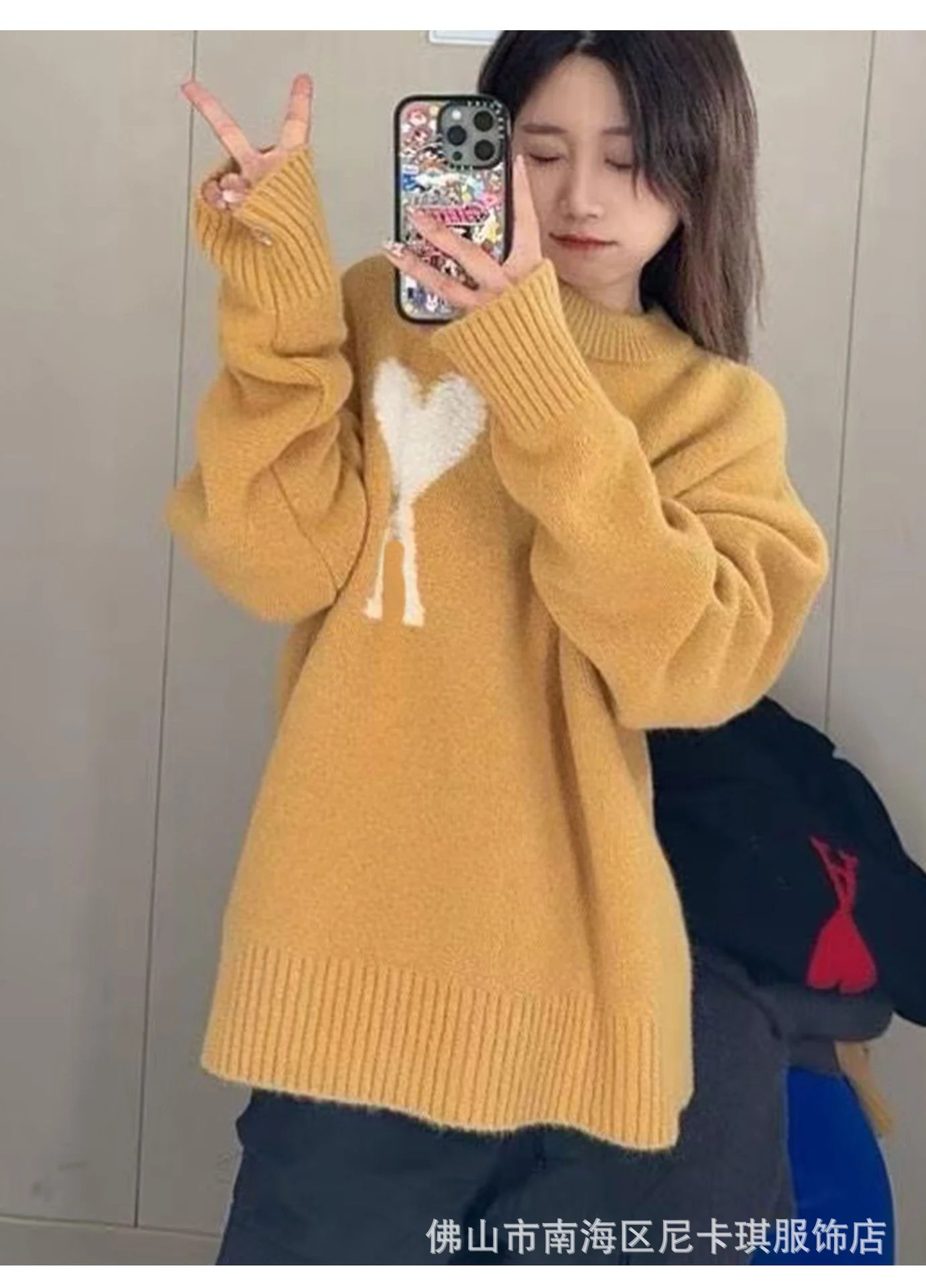 Comme des Garçons Play Heart Logo Knit Sweater Mustard Yellow - 17