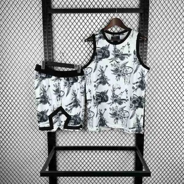 Design Tie-Dye Basketball Set Black / White Vest Top and Shorts - 5