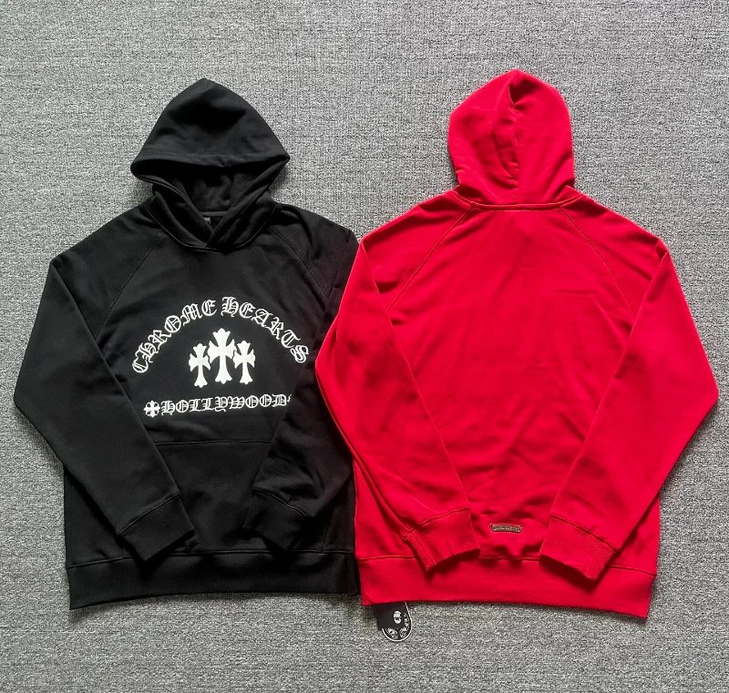 Design Hoodie White with Red Sleeve Logos - 48