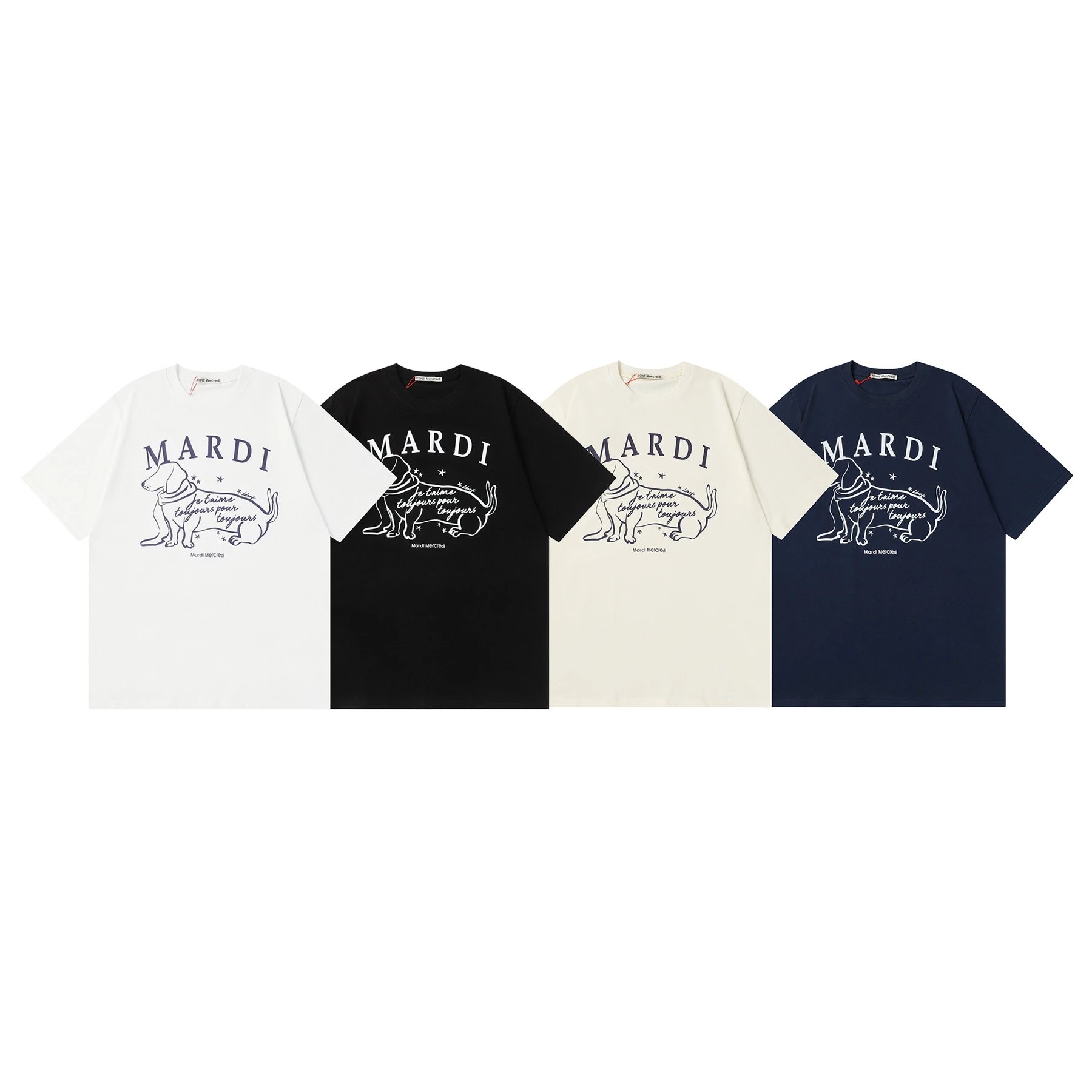 Mardi Mercredi Dog Print Navy T-Shirt - 4