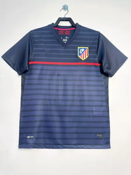 Atlético Madrid 2011-2012 Centenary Third Jersey Navy Blue Striped Football Shirt - 1