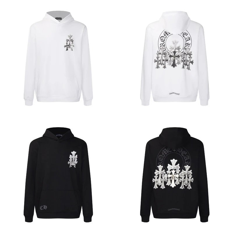 Design Hoodie White with Red Sleeve Logos - 86