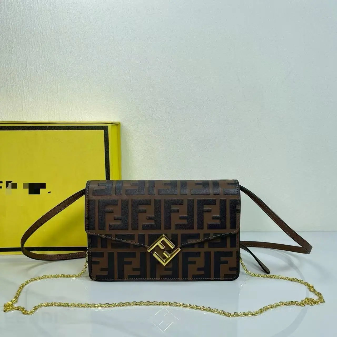 Fendi FF Logo Clutch in Burgundy with Gold Chain Strap Clutches - 4