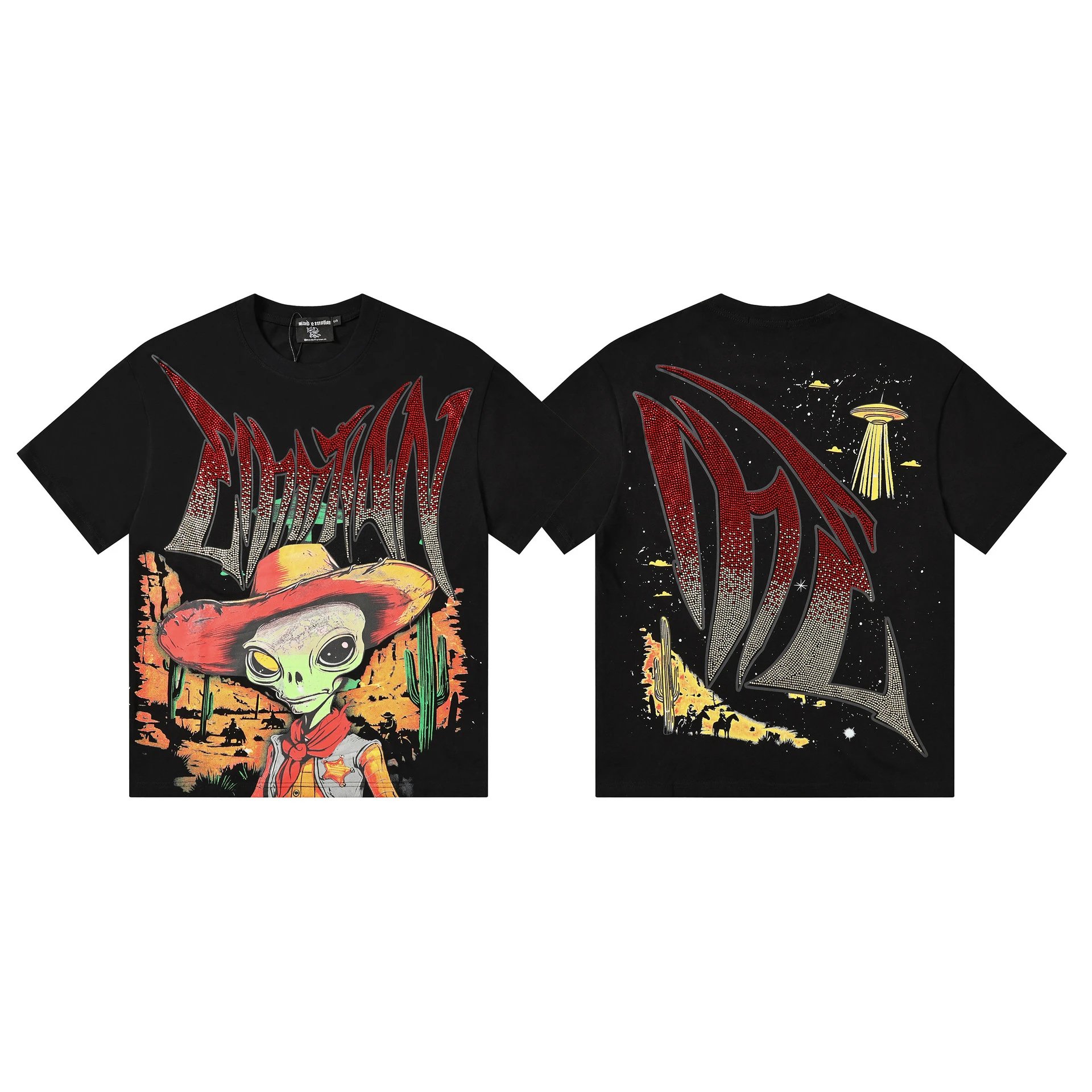 Hellstar Emotions Never Die Studded Graphic T-Shirt Black - 5