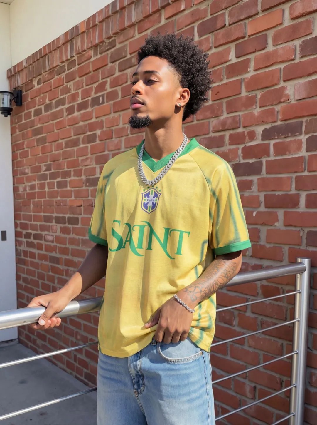 Design Saint FC Yellow Green V-Neck Jersey - 25