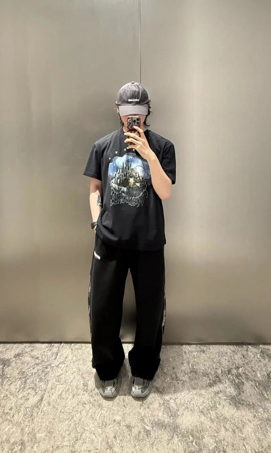 Design Wetdone Cityscape Cloud Print Black Oversized T-Shirt T-Shirts - 9