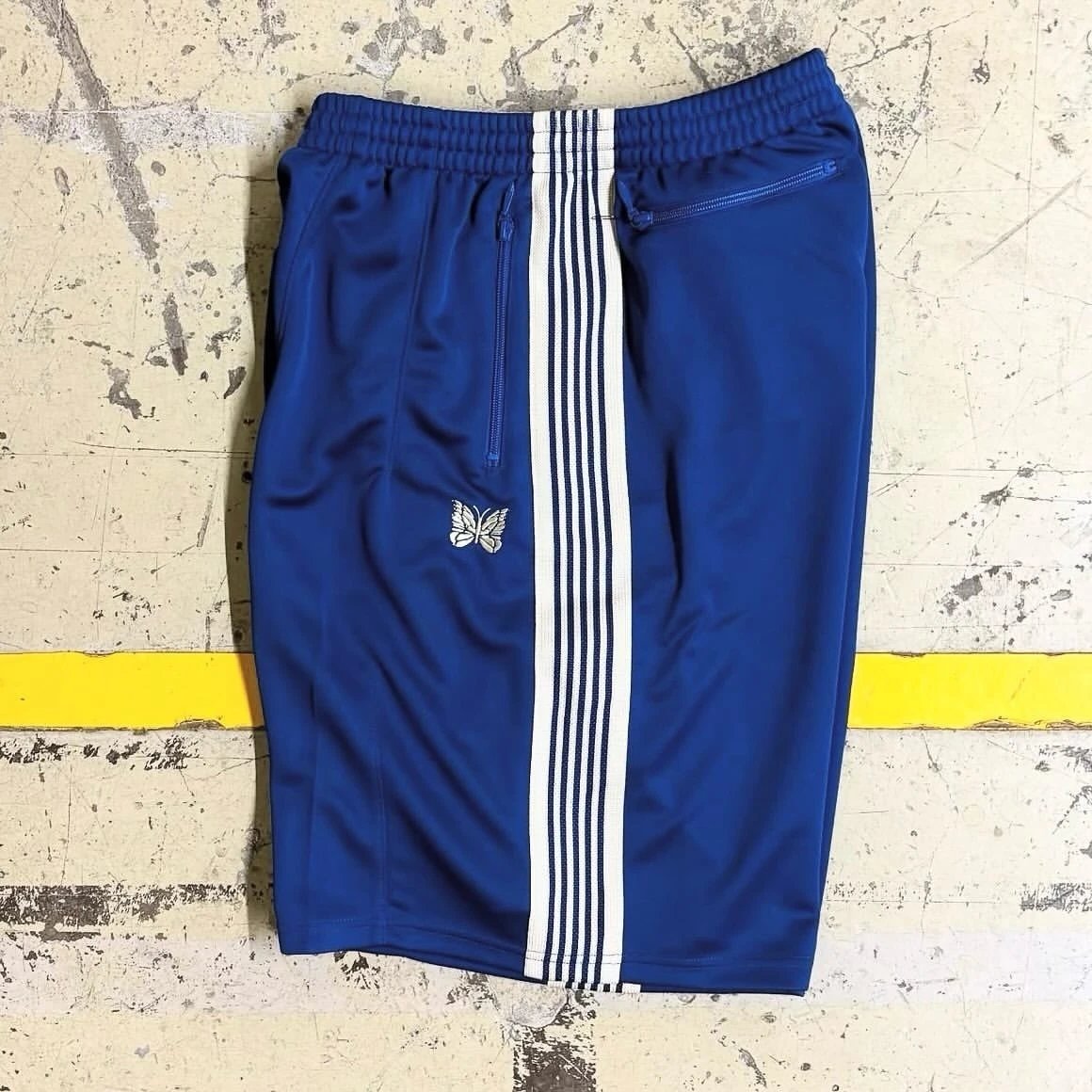 Needles Track Shorts Blue with White Stripe and Butterfly Embroidery - 13