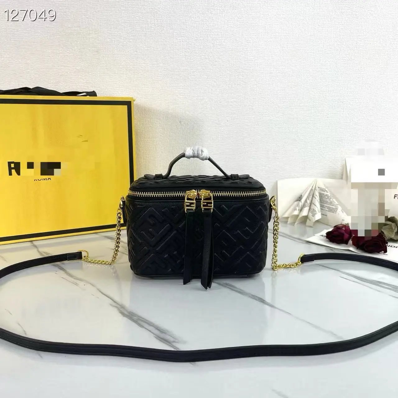 Fendi Zucca FF Monogram Mini Box Bag Black and Brown Shoulder Bags - 8