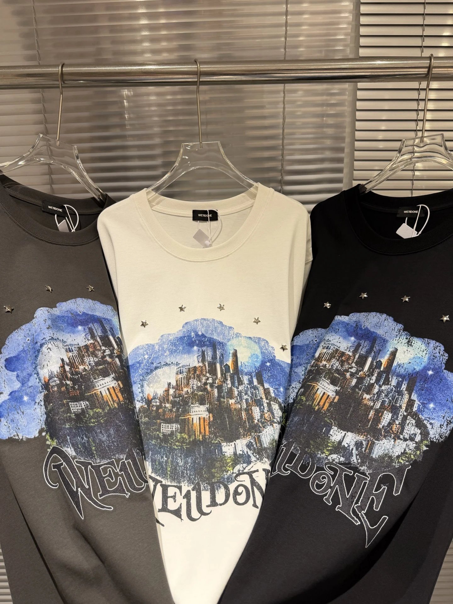 Design Wetdone Cityscape Cloud Print Black Oversized T-Shirt T-Shirts - 12