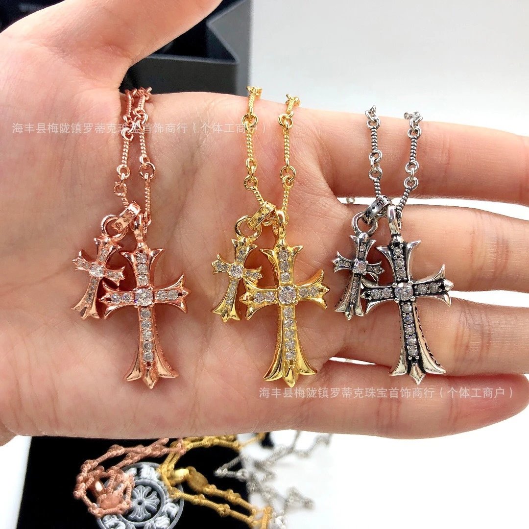 Chrome Hearts Double Cross Pendant Necklace Gold Jewelry - 6