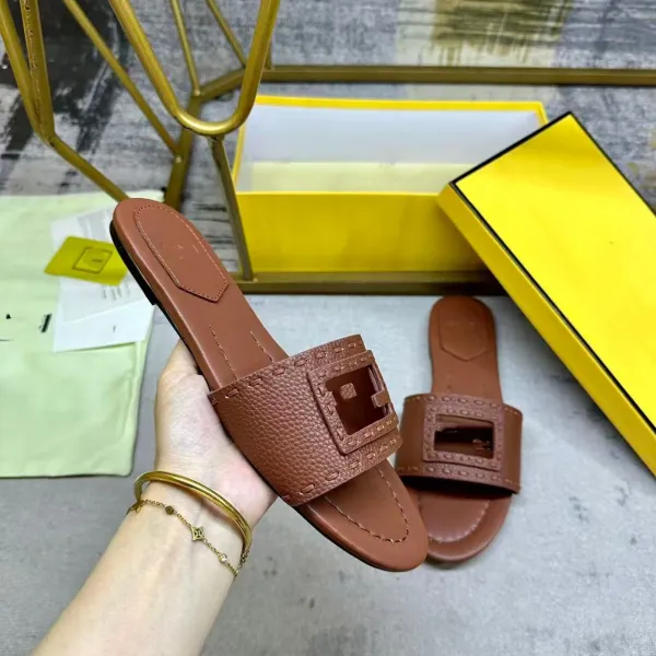 Fendi FF Logo Slide Sandals Beige Slippers - 4