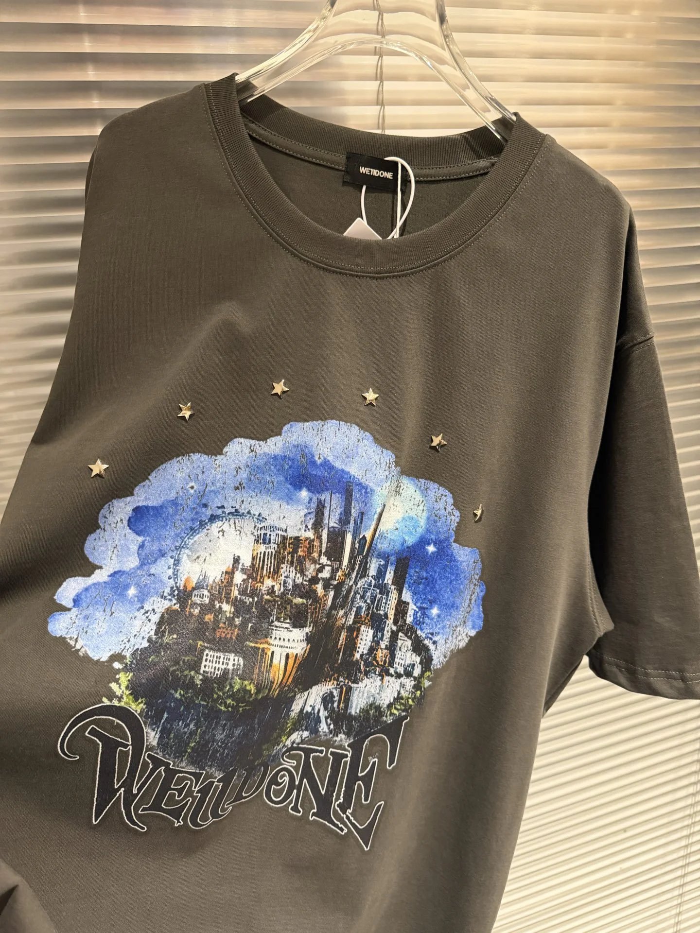 Design Wetdone Cityscape Cloud Print Black Oversized T-Shirt T-Shirts - 18