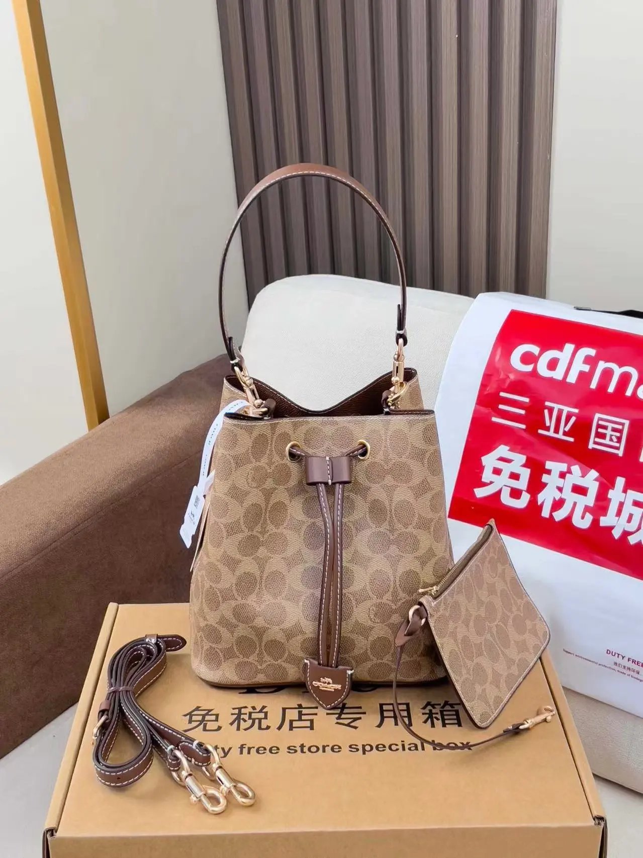 Coach Bucket Bag Beige Signature Canvas Handbag - 3