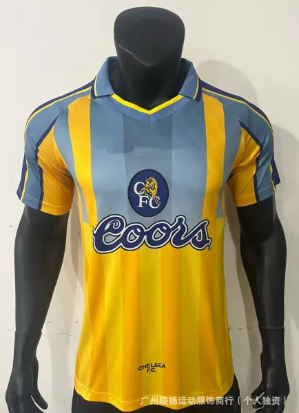 Chelsea FC 1986-87 Away Jersey Yellow Blue Striped Football Shirt - 1