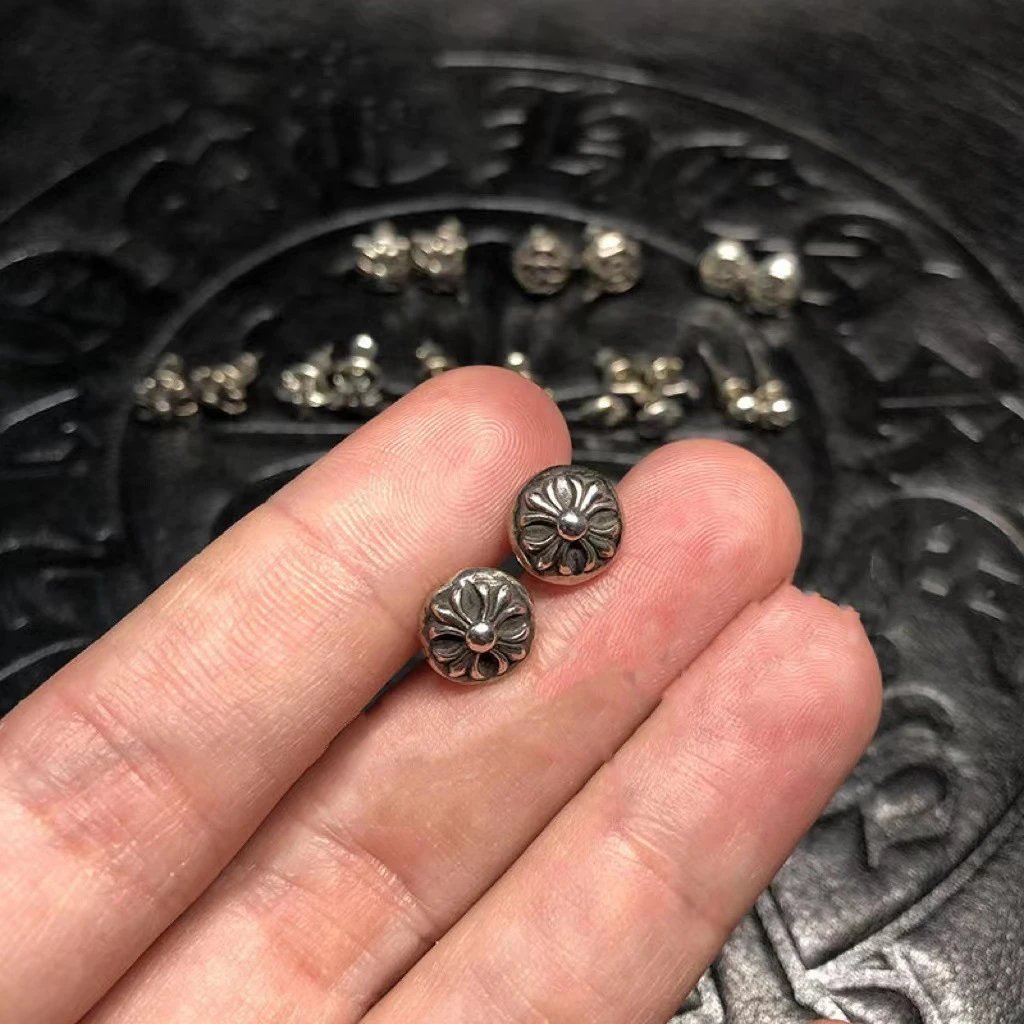 Chrome Hearts Stacked Coin Stud Earrings Silver Jewelry - 3