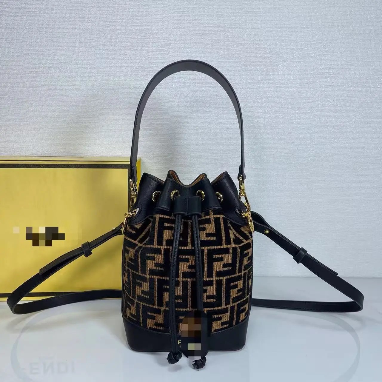 Fendi Mon Tresor Bucket Bag Blue and Brown FF Logo Canvas Handbags - 4