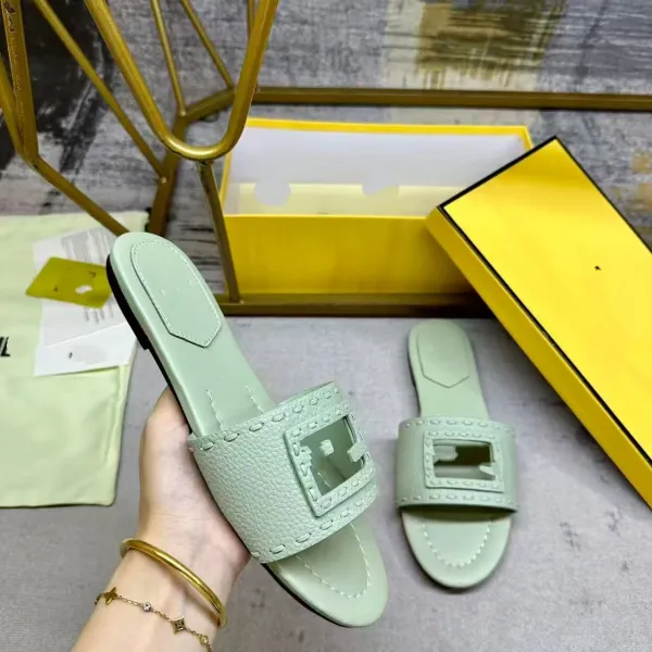 Fendi FF Logo Slide Sandals Mint Green Slippers - 1