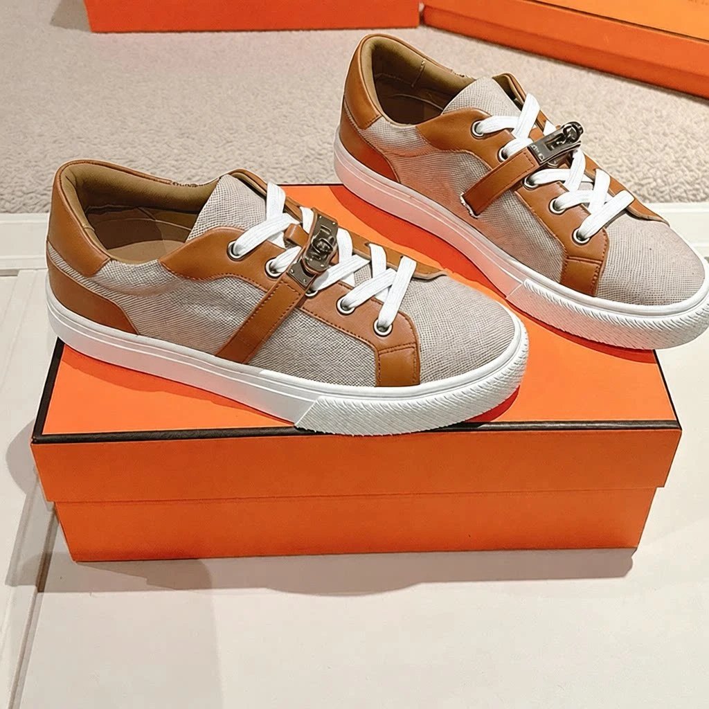 Hermès Oran Sneakers Gray and Navy Canvas Sneakers - 2