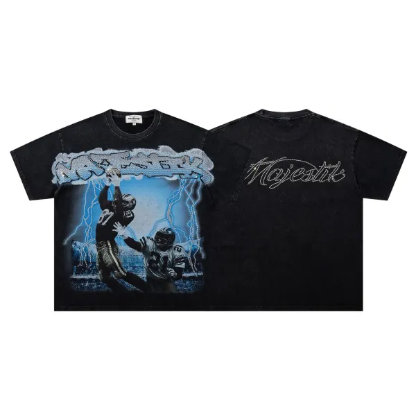 Design Majestik Football Lightning T-Shirt Black T-Shirts - 1