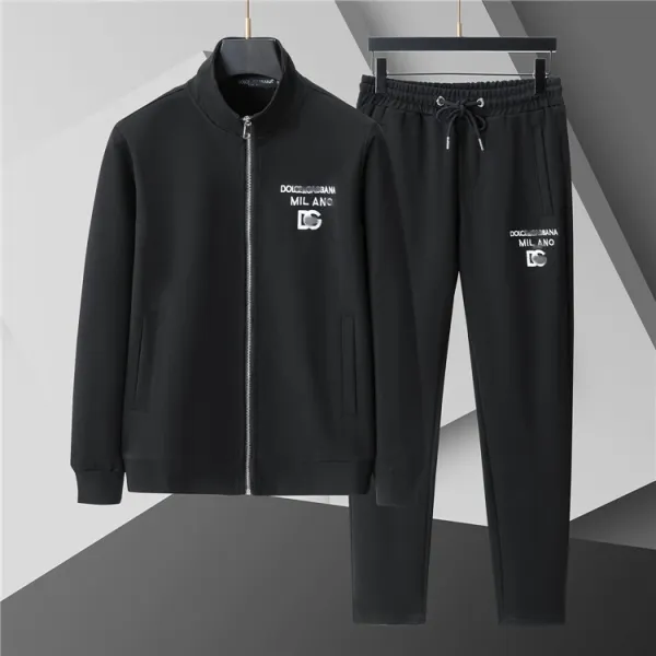 Dolce & Gabbana Milano Logo Zip-Up Jacket and Sweatpants Set Black Tracksuit - 1