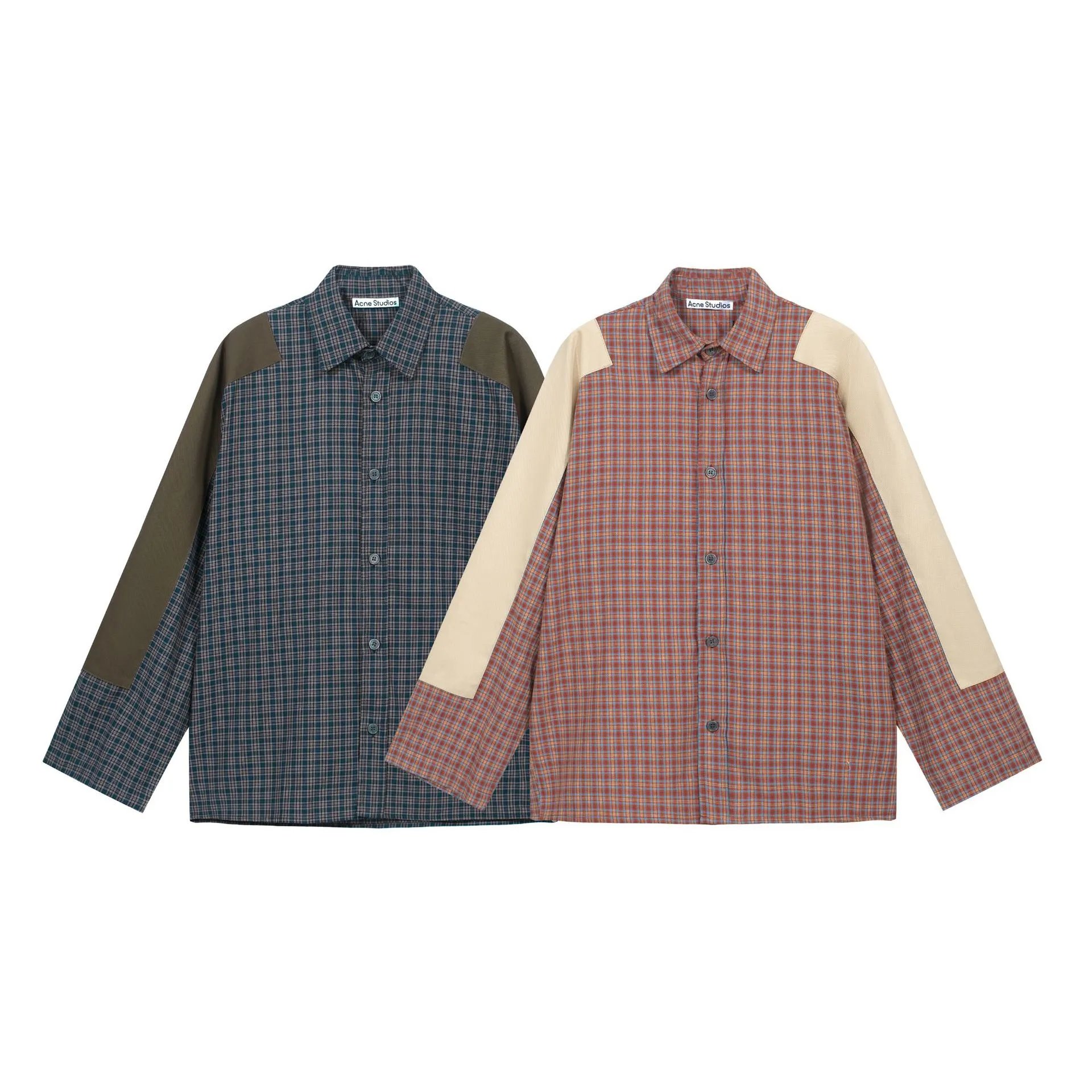 Acne Studios Plaid Shirt with Contrast Sleeves Red Beige - 3