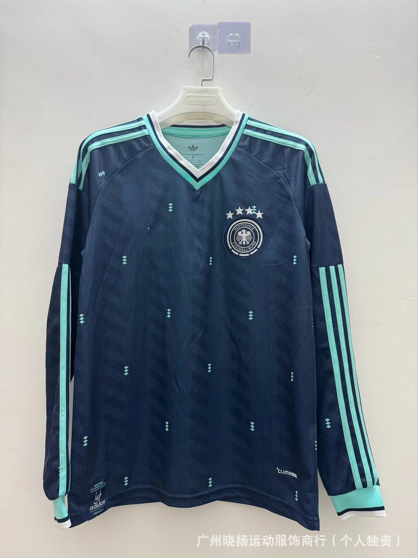 Adidas Germany National Team Away Jersey Navy with Mint Green Accents Long Sleeve Jersey - 1
