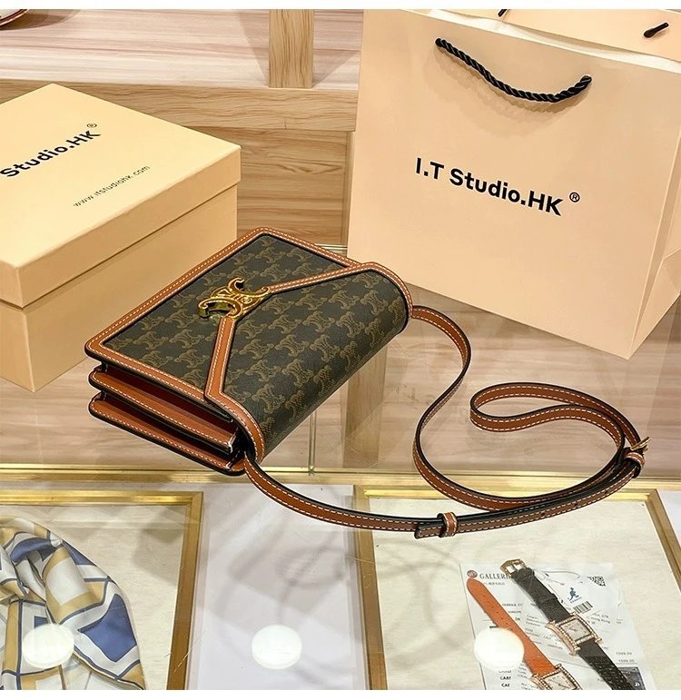 Design I.T Studio.HK C-Logo Crossbody Bag Olive Green with Tan Leather Trim Crossbody Bags - 12