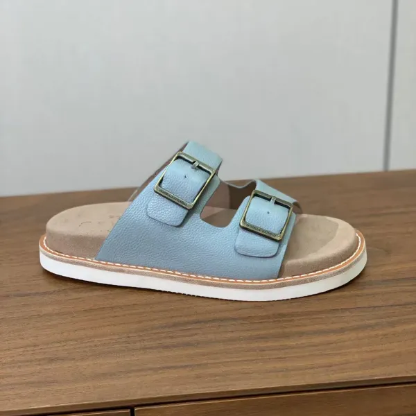 Design Two-Strap Buckle Slide Sandals in Sky Blue Slippers - 1