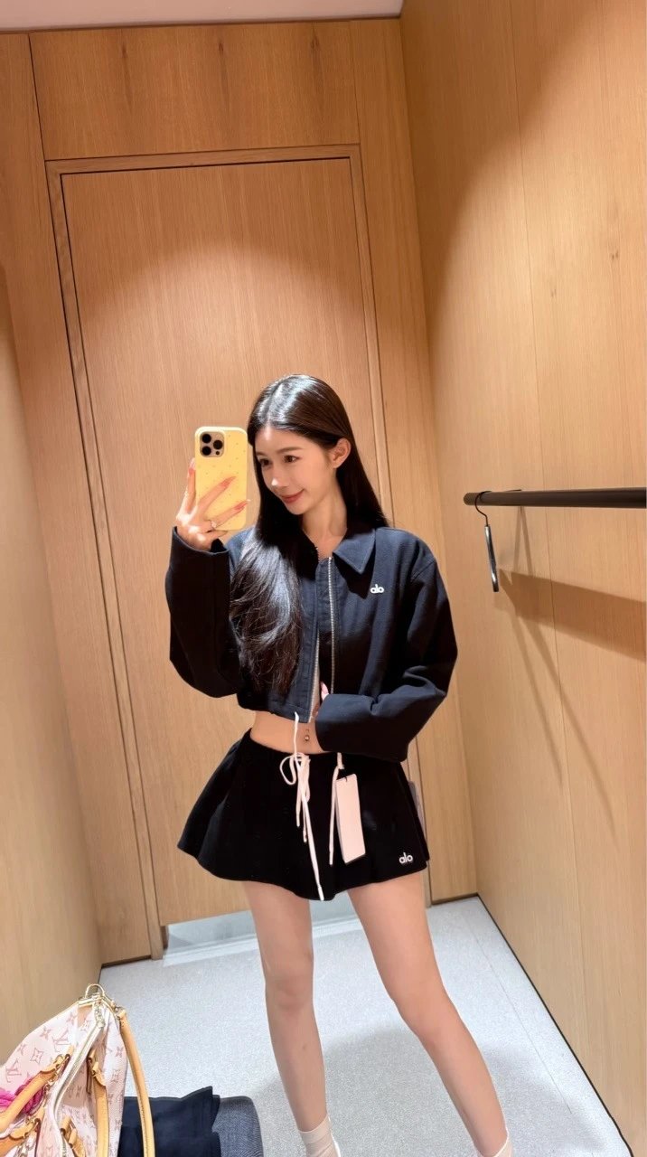 Alo Cropped Zip-Up Jacket and Skirt Set Pink Activewear Set - 13