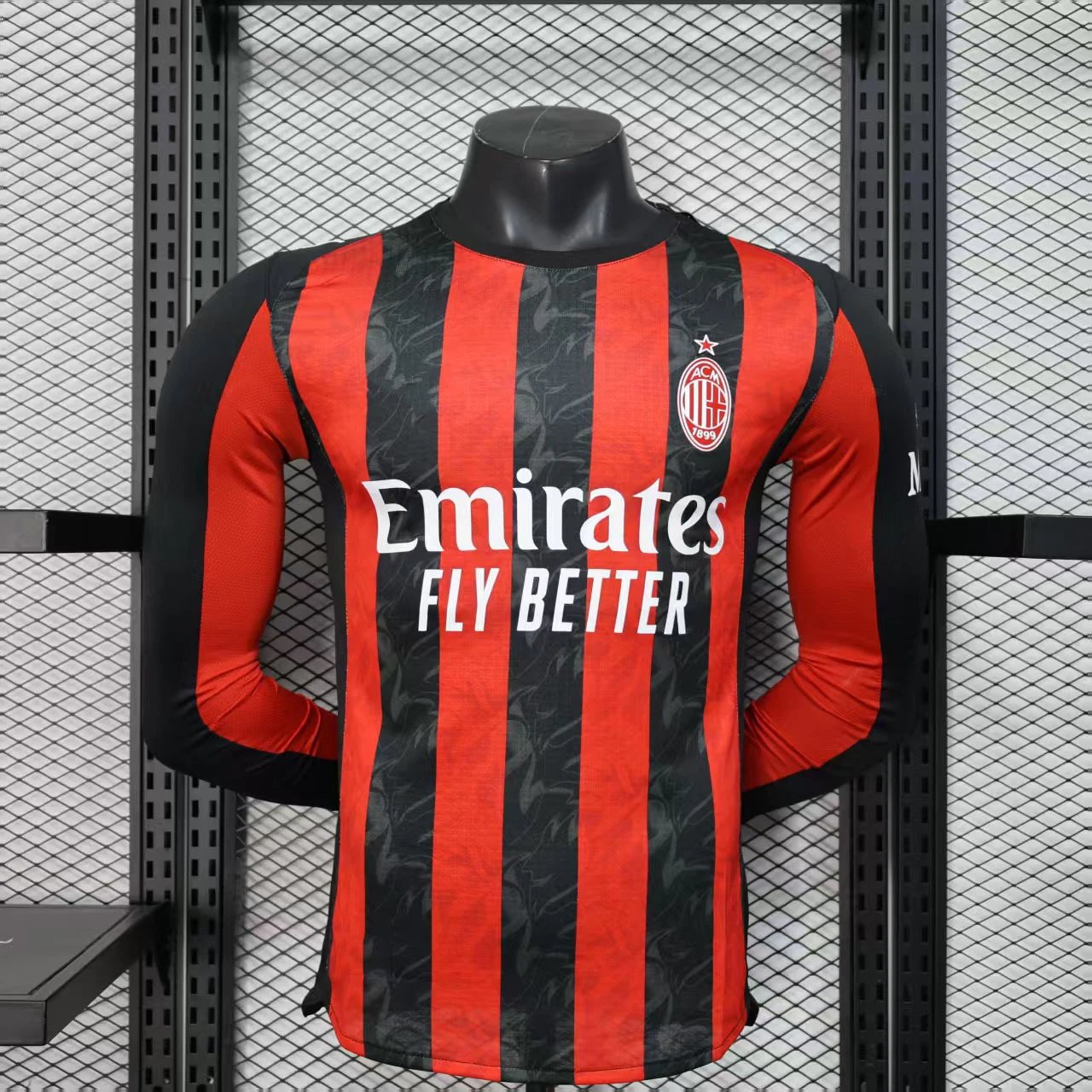 AC Milan Home Long-Sleeve Jersey Red and Black Stripes - 5