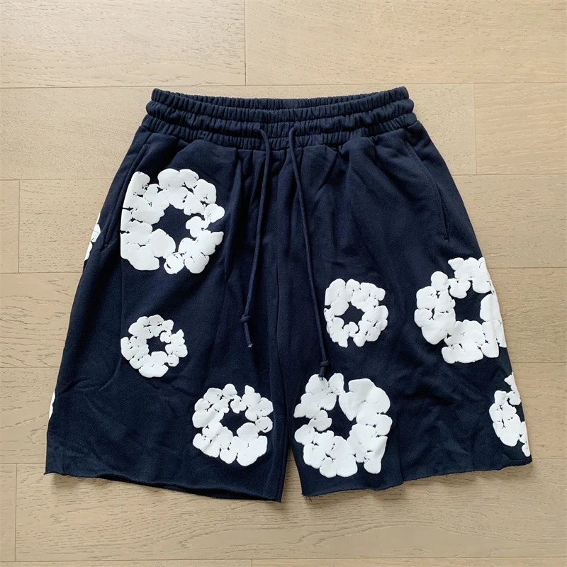 Design Floral Print Purple Drawstring Shorts - 12