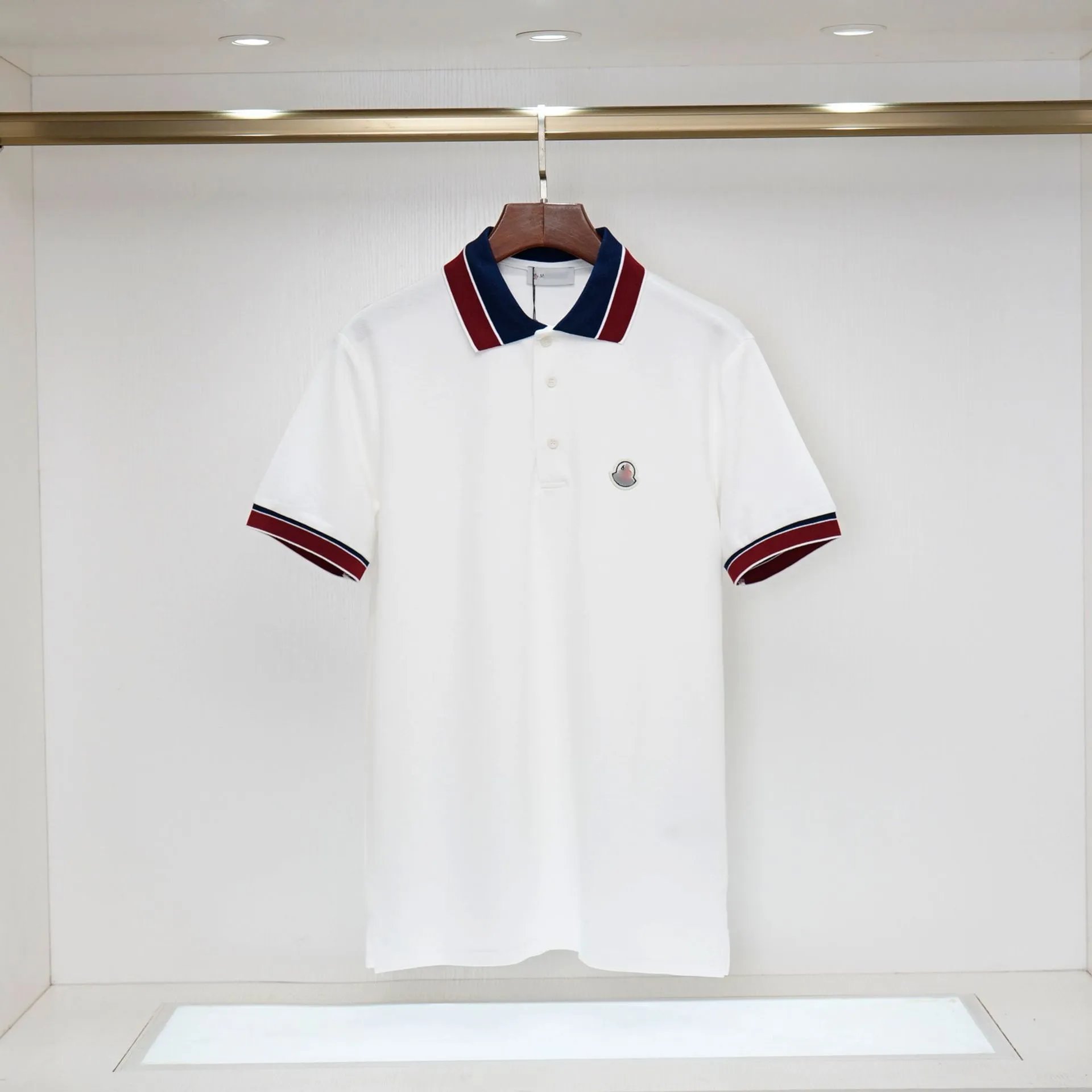 Moncler Polo White with Navy and Burgundy Trim Polo Polo Shirt - 1