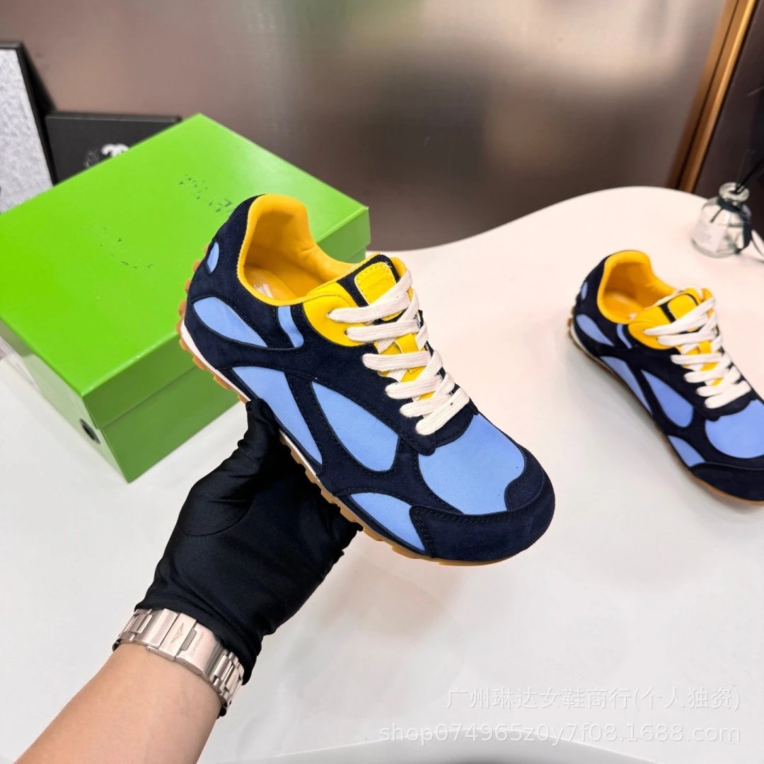 Design Runner Sneakers Navy Blue Light Blue Yellow Suede Sneakers - 7