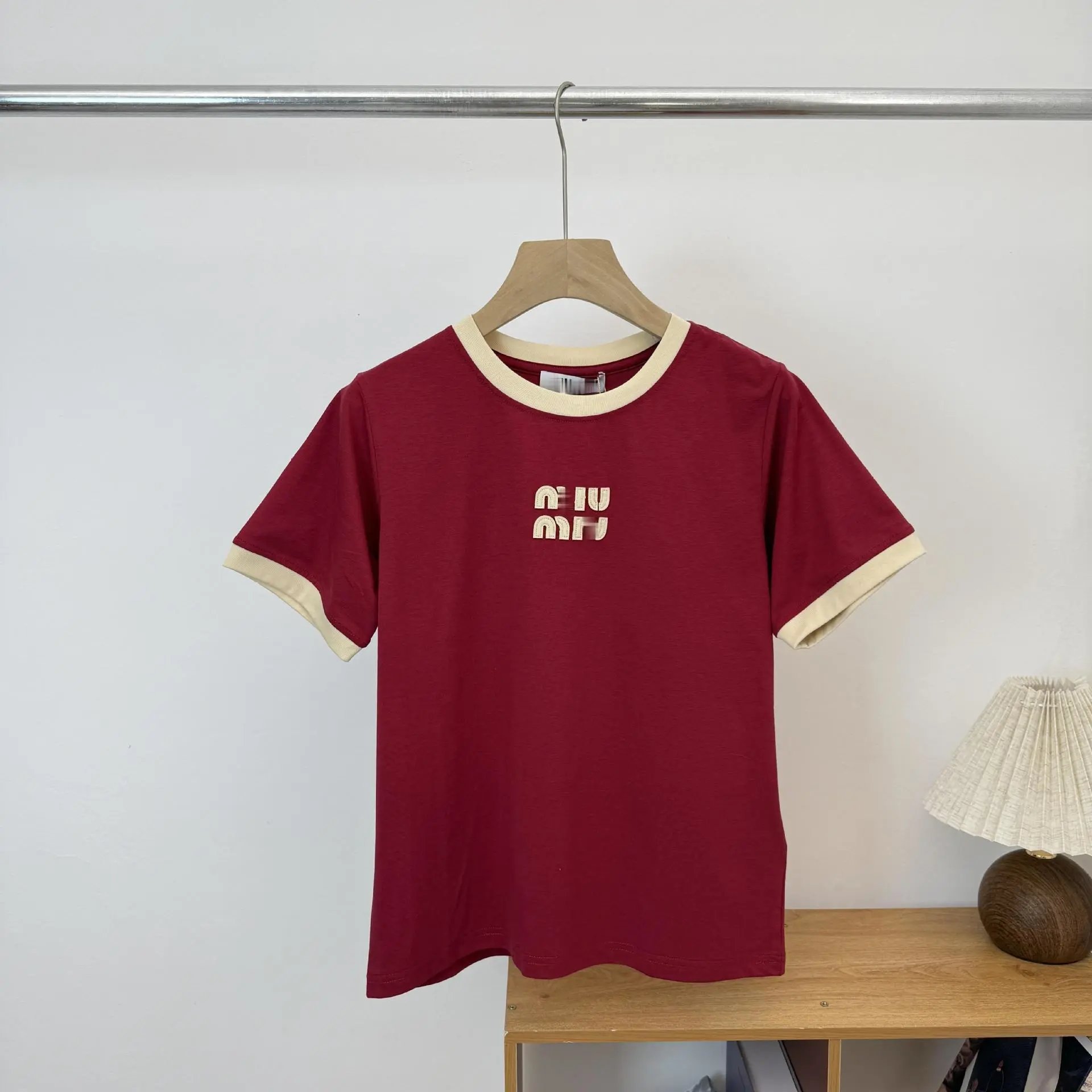 Miu Miu Logo Ringer T-Shirt Burgundy - 7