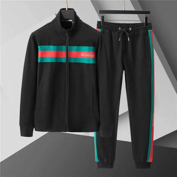 Gucci Track Suit Set Black Red Green Striped Tracksuit - 1