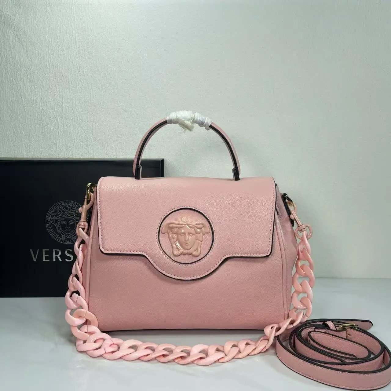 Versace La Medusa Chain Bag Black and Gold Baroque Print Handbag - 8