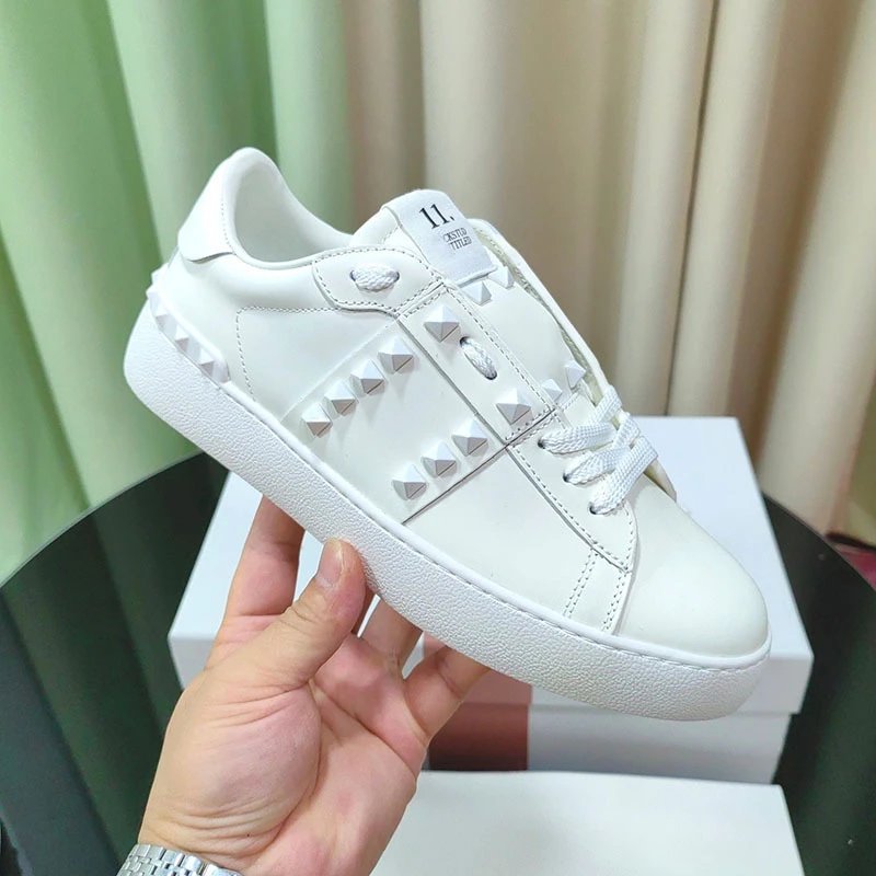 Unbranded Sneakers Low-Top Leather with Contrast Band and Pyramid Studs — Color 8