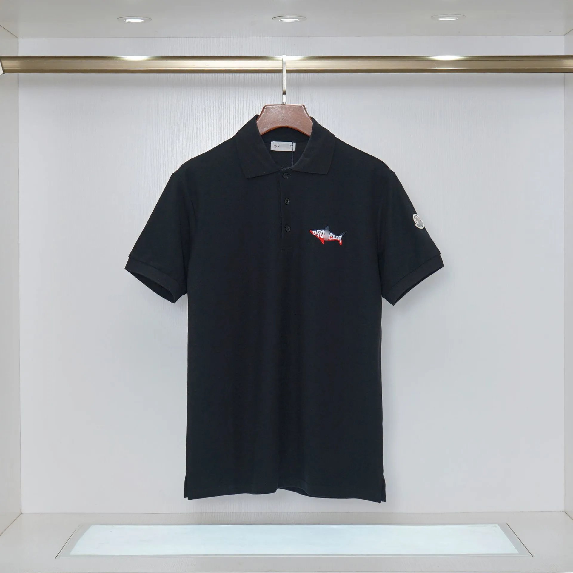 Moncler Polo Shirt Black with Tricolor Trim - 4