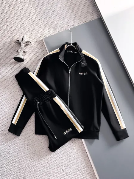 Hugo Boss Tracksuit Black with Gold and White Stripes Tracksuit - 1