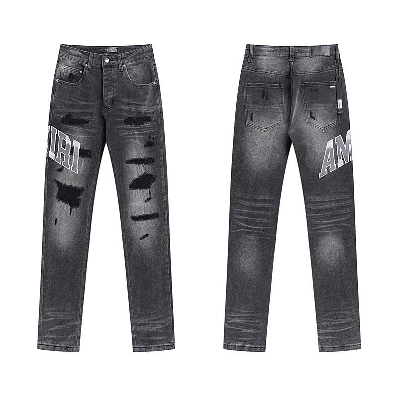 Amiri Logo Print Distressed Slim Fit Jeans - 11