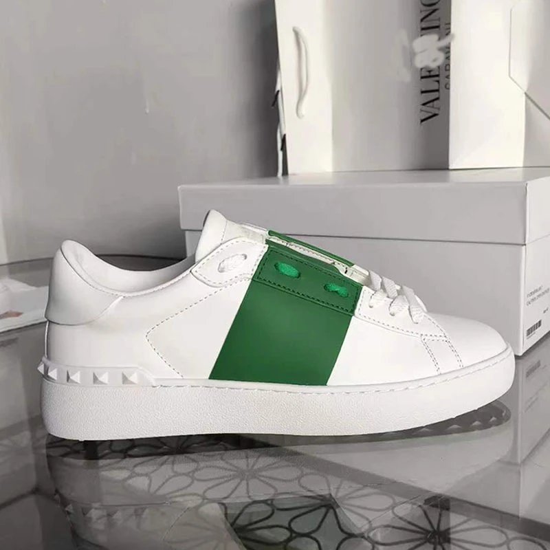 Valentino Rockstud Spike Strap Leather Sneakers White - 18