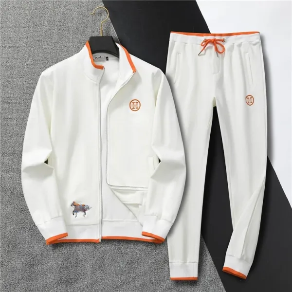 Design Track Suit Set White with Orange Trim and Horse Embroidery Tracksuit - 1