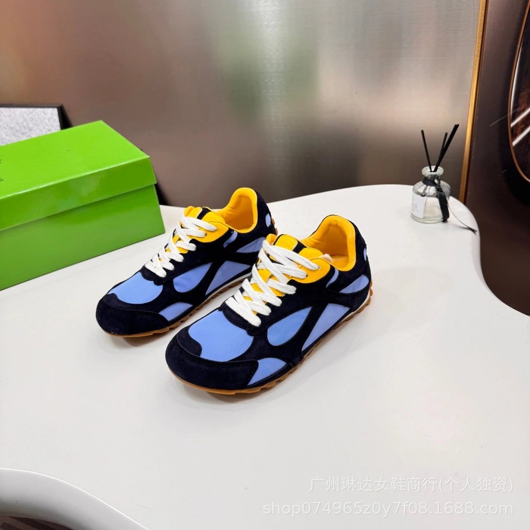 Design Runner Sneakers Navy Blue Light Blue Yellow Suede Sneakers - 6