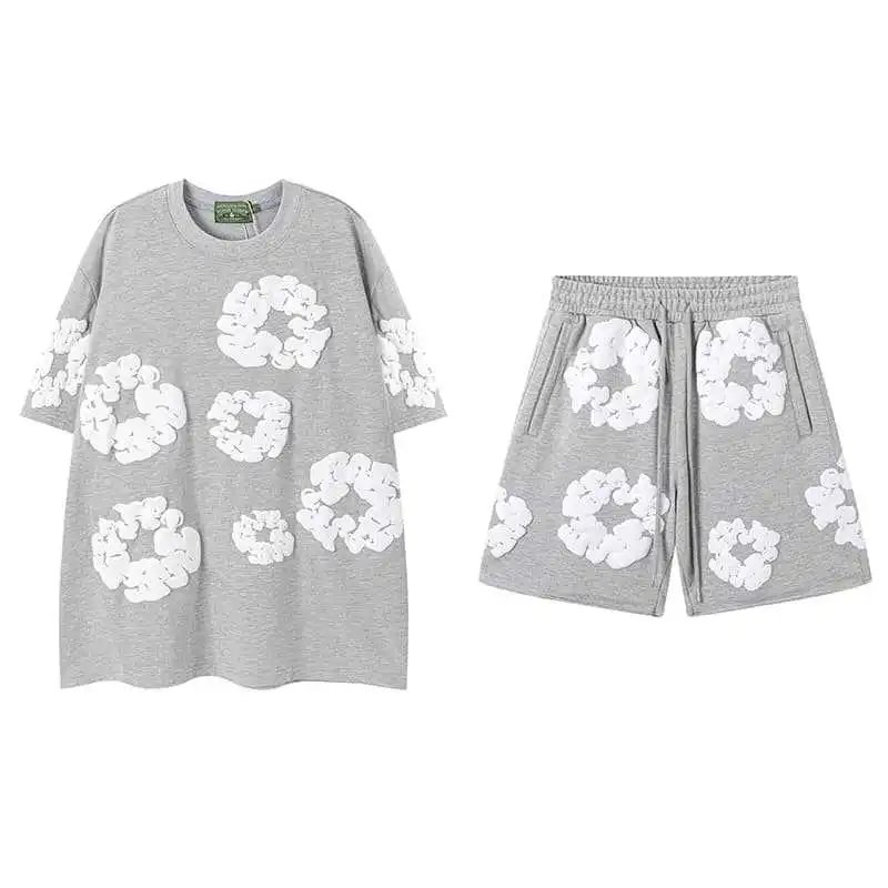 Design Abstract Floral Print Oversized T-Shirt Blue - 12