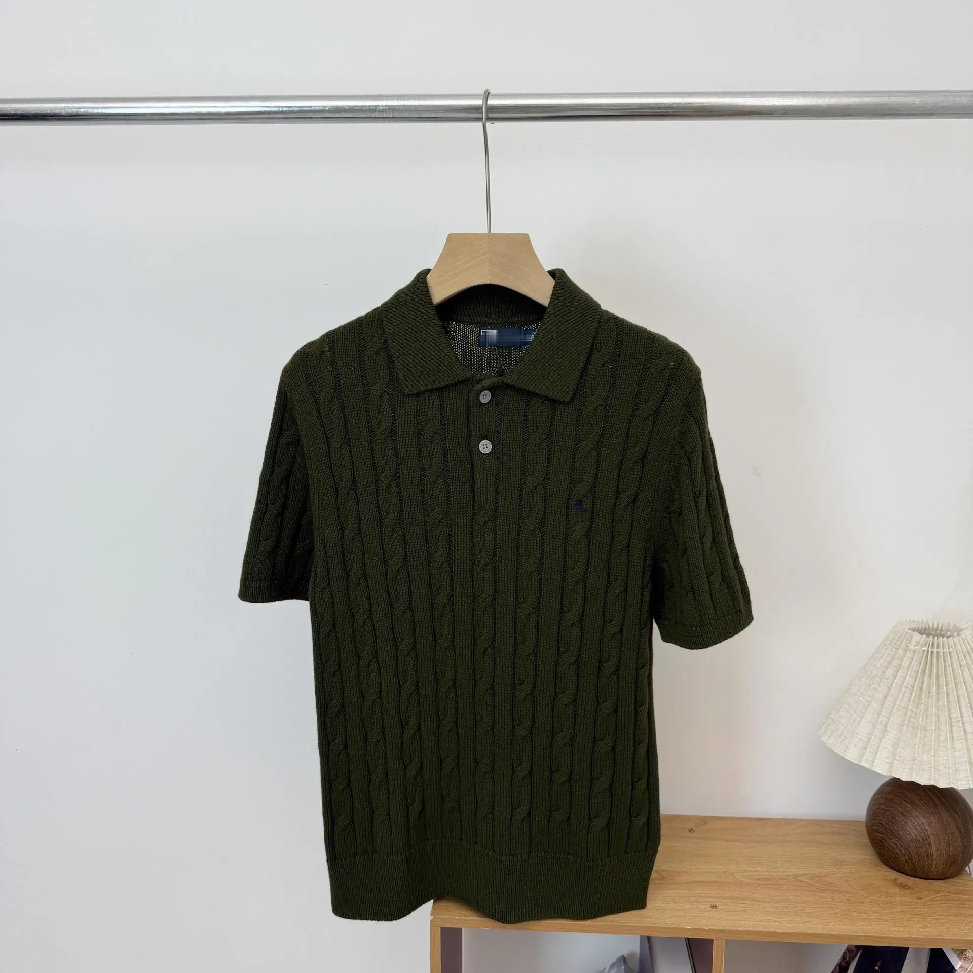 Fred Perry Cable Knit Polo Olive Green Polo Shirt - 6